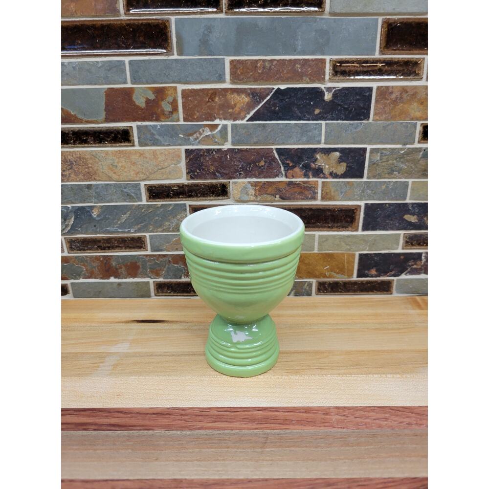 Vintage Hankscraft Sage Green Double Egg Cup Mid Century Art Deco (Glaze Dings)